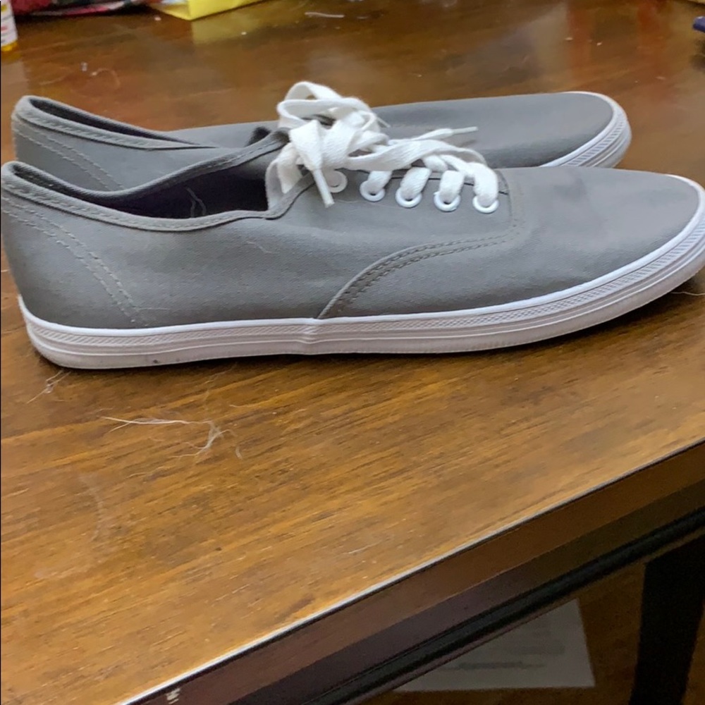 Grey and white sneakers